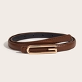Women's brown vintage skinny belt with golden G-shaped buckle for jeans and trousers - Brown