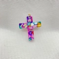 Colorful mosaic cross pendant with gold ring for Stanley cup DIY jewelry accessory - 6# (Purple Tone Mosaic Stone Cross Pendant)
