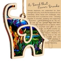 Colgante de elefante de madera para la amistad con diseño de cristal de colores - Elefante Estilo Vidriera-Tarjeta de Vínculo