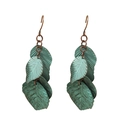 Boucles d'oreilles feuilles bohèmes en bronze antique avec pendentifs en métal bleu sarcelle - Style de Feuilles Superposées Bleu-Vert (DZ-529)