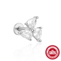 Elegant S925 sterling silver flat back stud earring with pear-cut three-petal flower stones - White Gold Style 1-Clover