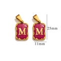 Golden stainless steel necklace pendant with red enamel square and letter M design - Letter M