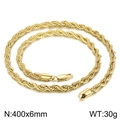 Golden titanium steel twisted rope chain necklace 400x6mm size for men and women - Gold 400x6mm
