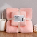 Pink coral fleece towel set with gift ribbon, thick absorbent plush bathroom gift set - Towel + Bath Towel [Mesh Bag] / Light Pink Coral Fleece