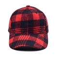 Classic red and black plaid wool baseball cap with curved brim for winter - Red/Black Plaid