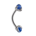 Silver stainless steel curved barbell with blue cat-eye beads held by dragon claws - Opal Blue