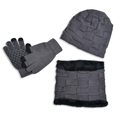 Ensemble d'hiver 3 pièces pour homme: bonnet gris, tour de cou et gants tactiles - Bonnet Tour de Cou Et Gants / Gris