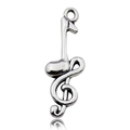 Silver treble clef and eighth note pendant made of polished alloy for jewelry making - Antique Silver Clef-11x31mm