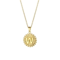 Gold stainless steel initial necklace featuring a round pendant with letter W engraving - Letter W