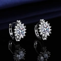 Elegant silver cluster hoop earrings featuring large oval-cut stones and sparkling pavé - White Diamond Sunflower Earrings Led-138