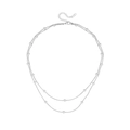 Double-layered stainless steel snake chain necklace with beads and 18k gold plating - Double Layer Silver Simple Round Bead Necklace (C206 Steel)