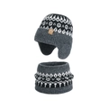 Winter knitted beanie and neck warmer set with Nordic geometric pattern and fleece lining - Gray