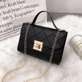 Classic black quilted crossbody bag with golden chain strap and buckle closure - Black (Rhombus)