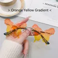 Chic butterfly rimless sunglasses with orange-yellow gradient lenses for party wear - Orange Yellow Gradient