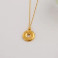 Golden titanium steel necklace with Ping An Kou pendant featuring embossed characters - Fortune Peace Buckle