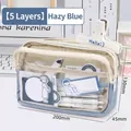 5-layer hazy blue transparent mesh pencil case for student stationery storage - Haze Blue - Transparent 4 Layers