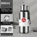 800ml silver 316 stainless steel vacuum flask with steel lid and tea filter for outdoor use - 800ML / Handle Lid + Carrying Rope / Steel Color