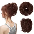 Messy dark brown curly synthetic hair bun extension for voluminous hair updos - Dark Auburn