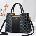 Classic black Boston handbag with white DH monogram pattern and gold metal hardware - Black
