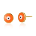 18K gold plated brass evil eye stud earrings with orange and white enamel inlay - Orange Round Evil Eye (KE0726-1)