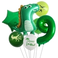 Dinosaur birthday set with green number 9 balloon and star for jungle party decor - Set 9 / Green