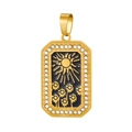 Detail of gold rectangular pendant featuring a sun sunflower motif and zircon stones - HD-6 (Sunflower)