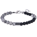 Adjustable 6mm map stone and matte black bead bracelet with stainless steel lobster clasp - Map Stone Bracelet