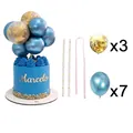 Detailed kit including blue metallic balloons, gold confetti balloons, and star straws - 3 Gold Sequin + 7 Metallic Blue Balloons