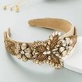 Luxury Baroque headband with champagne crystals and floral rhinestone patterns for women - Coffee