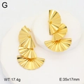 Gold-plated stainless steel triple fan earrings with radial texture design - Gold Triple Layer Fan