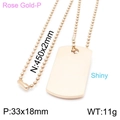 Rose gold stainless steel necklace with shiny rectangular pendant and tassel detail - Rose Gold (KN198430-KLX)