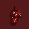 Detailed view of red Christmas knit scarf with white snowflake and snowman patterns - 160x32cm / Christmas Hat Red