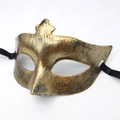 Vintage gold masquerade half-mask with black brushed finish and ribbon ties - Pointed Toe / Antique Copper