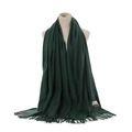 Dark green winter cashmere scarf, elegant warm fringed shawl for women, soft cozy neck wrap. - Dark Green