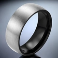 Minimalist wide band ring featuring a silver brushed finish and black inner surface - Size 7 / Two-Tone Brushed Splicing Style (17-A-5) / Black