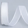 White faux linen mesh ribbon with scalloped edges for Christmas DIY bows and wreaths - 2.5cm Wide / White