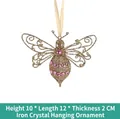 Golden iron bee Christmas ornament with pink crystals, dimensions 10x12x2cm - Style 12-Golden Bee