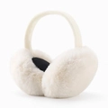 Foldable plush winter earmuffs for women in cream white with soft faux fur texture - One Size / White