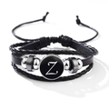 Classic black multilayer leather bracelet with woven cord and letter Z pendant - Letter-Z