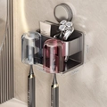 Grey wall-mounted toothbrush holder with two cups and razor slot, size 150x81mm - Couple Set · 2 Colored Cups