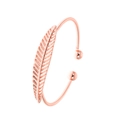 Minimalist leaf open bangle in rose gold finish with detailed feather design and beads - Feather Design (8717)