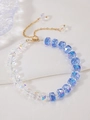 Adjustable beaded bracelet with iridescent blue and clear faceted crystals and gold chain - White Blue Iridescent Crystal Bracelet (12211)