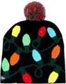 Black Christmas LED knitted hat with colorful bulb patterns and a festive pom-pom top - Black Hat with Lights