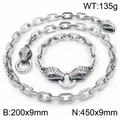 Silver stainless steel snake head jewelry set with punk style chain necklace and bracelet - Snake Head Style (KS217050-Z) / Bracelet 200x9mm+Necklace 450x9mm
