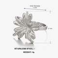 Silberner Edelstahlring in Blumenform mit Maßen und Gewicht von 4g für Damen - Einstellbar Offen / Silber