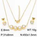 Titanium steel jewelry set with 31x8mm pendant and 8mm zircon stud earrings - Gold White Set(KS200611-KFC)