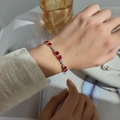 Elegant women's bracelet with rectangular red gemstones and round zircons on silver base - Double Row Red