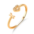 Anello regolabile dorato con cuore e osso con pavé di zirconi e finitura lucida - Oro KC (Cuore e Osso)