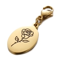 Ciondolo ovale dorato in acciaio con rosa e chiusura a moschettone per gioielli fai-da-te - Rosa di Giugno (KLJ8109-Z)
