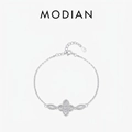 S925 Sterling Silber Armband mit floralen Zirkonia-Anhängern auf weißem Hintergrund - Vierblättriges Kleeblatt Armband (RHS1915)